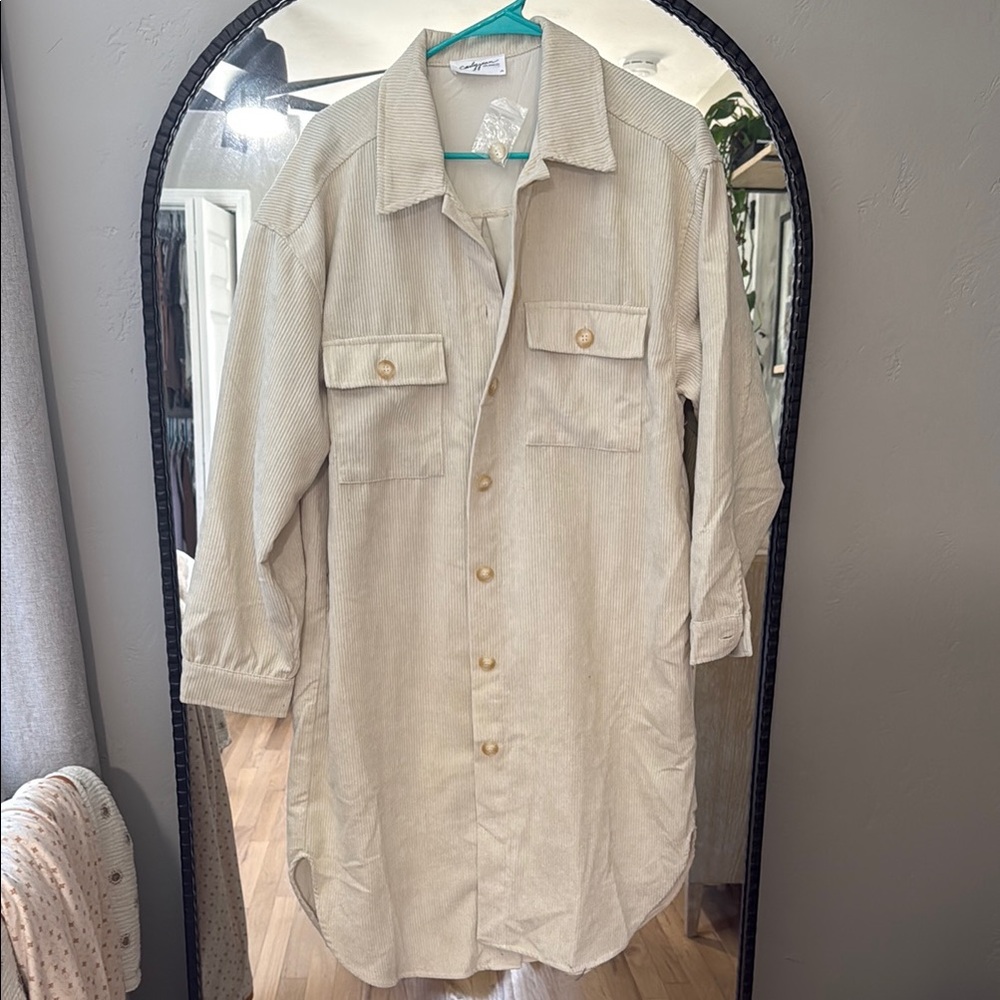 Corduroy Button-Up shirt Jacket - Cream